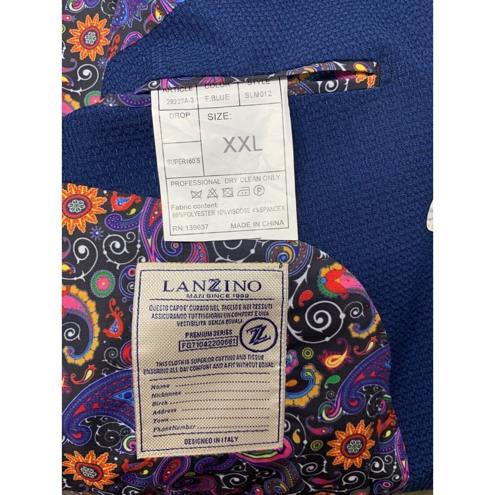 Lanzino Men's Blazer Blue Texture with Colored Flower Lining Size XXL - Picture 15 of 16